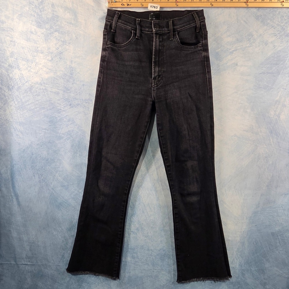 MOTHER Hustler Ankle Fray High Rise Flare Jeans Faded Black Size 25